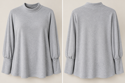 Gray shimmer Perfect Peach top front and back product views
