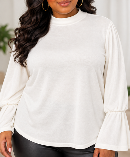 Perfect Peach ivory bell sleeve top close up front