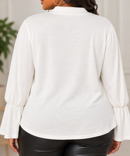 Perfect Peach ivory mock neck bell sleeve top back view