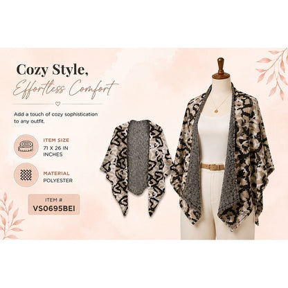 Beige leopard print ruana wrap scarf