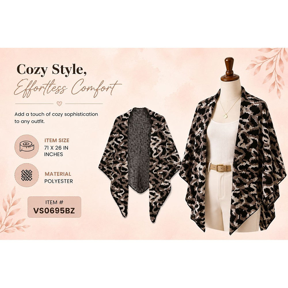 Bronze leopard print ruana wrap scarf