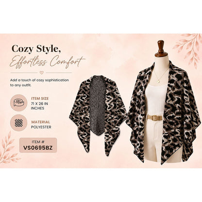 Bronze leopard print ruana wrap scarf