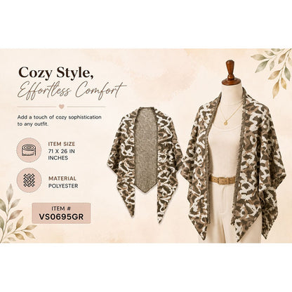 Green leopard print ruana wrap scarf