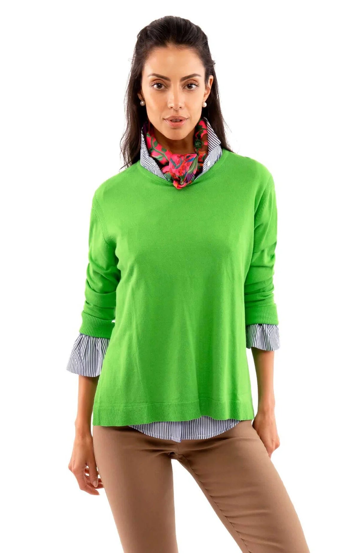 Gretchen Scott Sneek A Peek sweater in Bright Kelly green