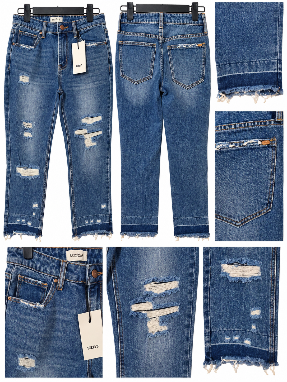 Special A distressed jeans product detail collage